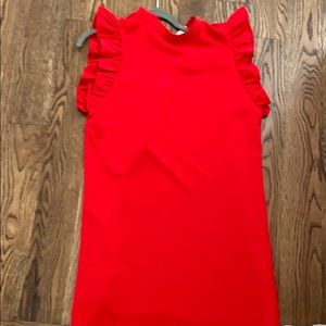 Red flutter sleeve dress